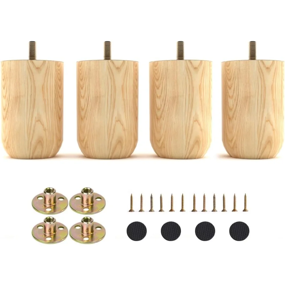 

3 Inches Round Solid Wood Furniture Legs Set of 4 - Wooden Replacement Feet for Couch -Sofa Couch Chair Ottoman Bench Armchair D