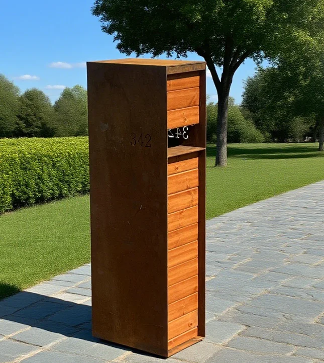 

Outdoor Freestanding Mailbox Durable Letter Storage Box Corten Steel Mailbox