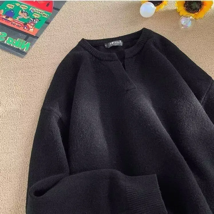 루즈핏 브이넥 니트 베이스 여성 캐주얼 얇은 모델 스웨터 가을 겨울 플러스 사이즈 편안한 상의 폴리에스터 섬유