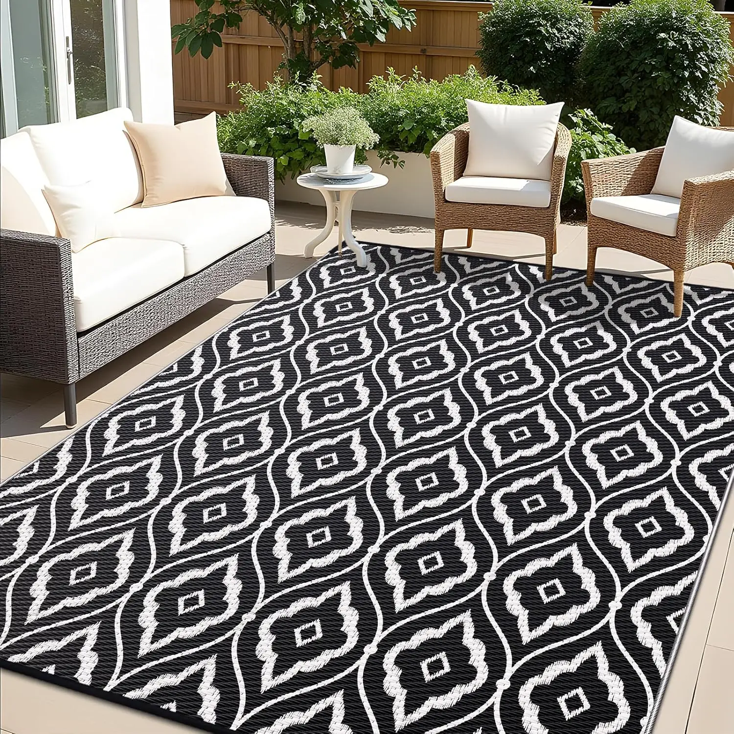 

Outdoor Rug 5x8 ft Waterproof, Outdoor Plastic Straw Rug with Geometric Pattern Clearance, Reversible RV Mat for Patio, Campi