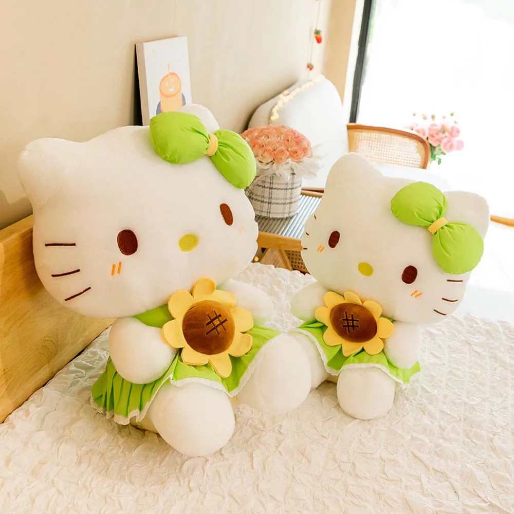 35CM Kawaii Hello Kitty Plush Toys Cute Anime Sanrio Sunflower Kt Cat Plushies Doll Room Decoration Dolls Baby Christmas Gift