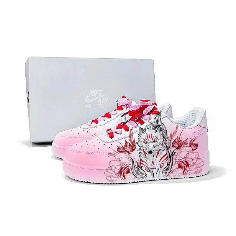 

[На заказ Exotic Silver Wolf] Nike Air Force 1, противоскользящие, износостойкие, легкие, дышащие, с низким берцем, женские туфли для скейтборда