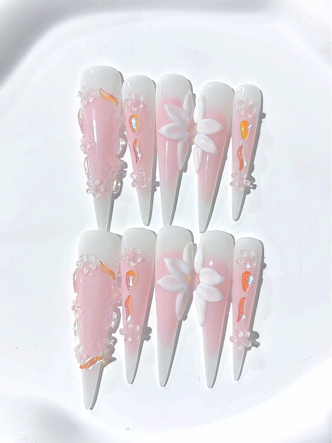 

5cm Light Pink Small Diamond Nail Art Long Pointed Style Fashion Manicure (Jsa12)