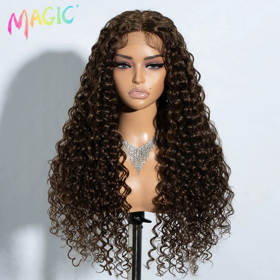 Perruque Lace Front Wig Synthétique Bouclée et Crépue pour Femme, Faux Cheveux Afro, Blond Ombré, Partie Centrale, Magique