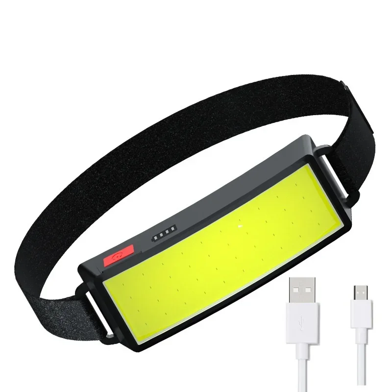 Luz frontal COB impermeable para pesca, senderismo, correr, haz ancho, recargable por usb, 800mah