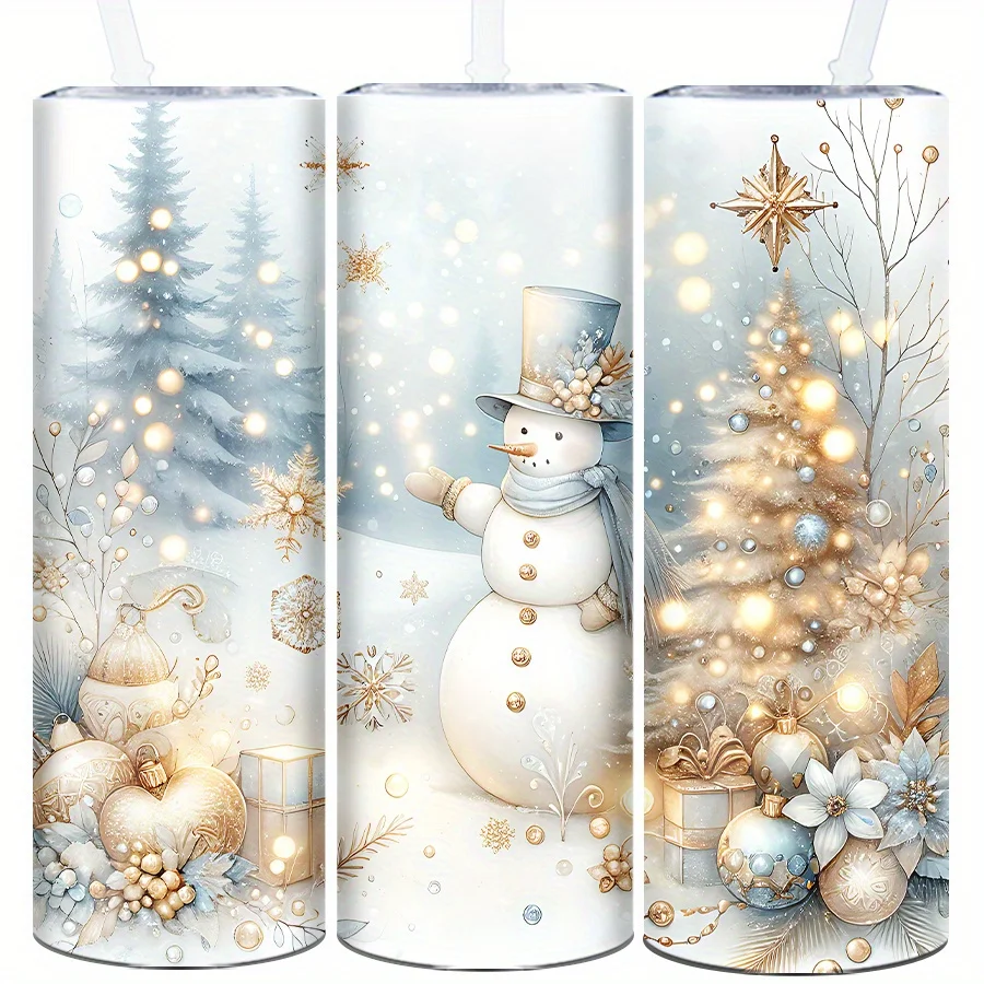 1pc 20oz Straight Cup, 3D Printed Snowman/luminous Christmas Tree Pattern,  Insulated Christmas Water Bottle, Suitable for Christmas Party Decoration, Stocking Stuffer, Family Travel Cup, Christmas Tree Pattern, Best for Christmas view 2
