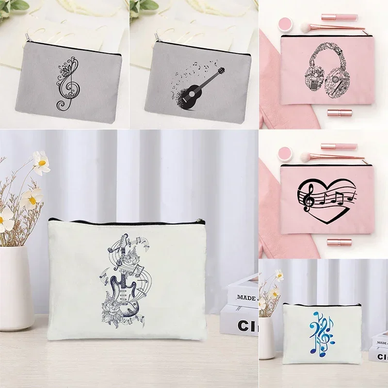 Bolsa de cosméticos con nota musical para mujer, neceser de viaje para Perfume, lápiz labial, organizador de lona, estuche de maquillaje Kawaii, accesorios de moda