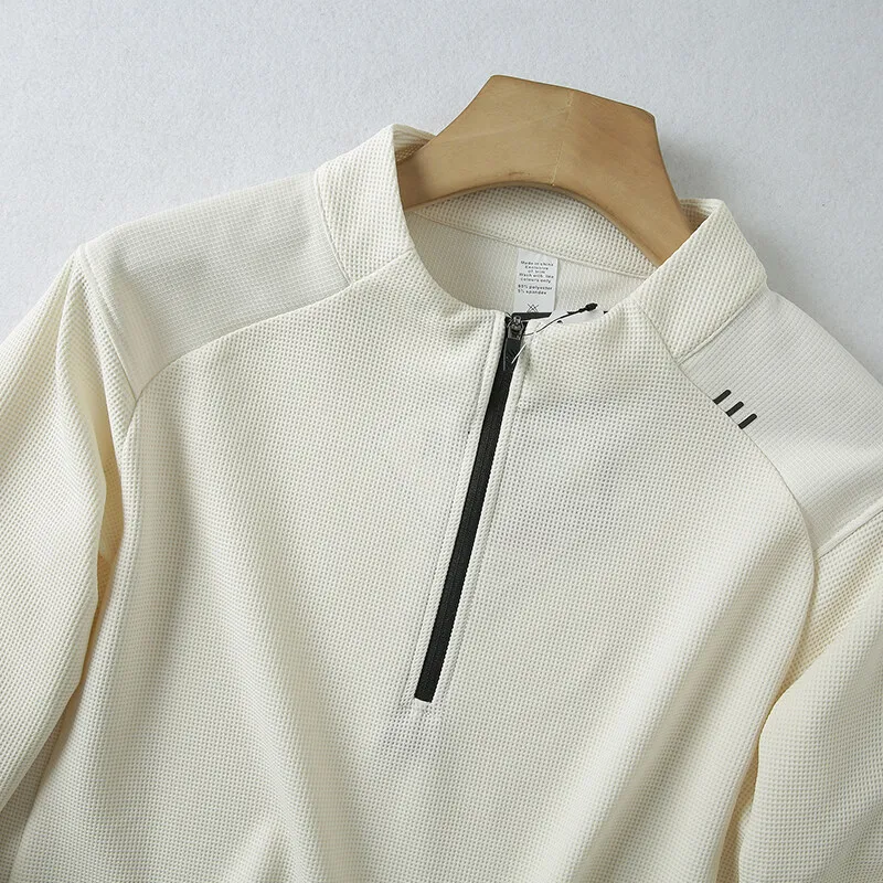 لمط الوقوف طوق الهراء هوديي في الهواء الطلق تنفس الرجال نصف البريدي سريعة الجافة الرياضة عادية كم طويل تي شيرت #3