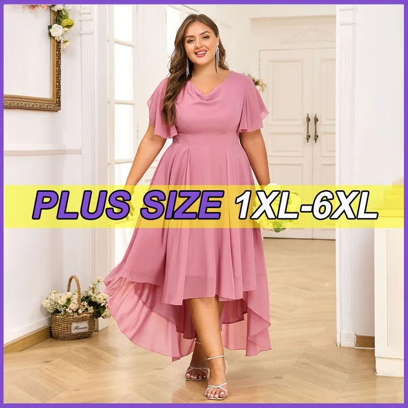 

Plus Size Womens Elegant Chiffon Butterfly Sleeve A-Line Maxi Dress Ladies Party Cocktail Wedding Evening Ball Gown Size 1XL-6XL