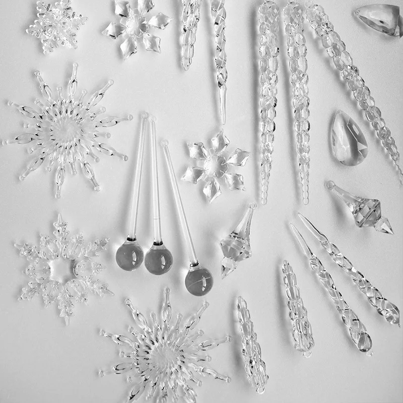 

Christmas Ornaments Clear Acrylic Snowflake Ice Crystal Strips Tree Pendant