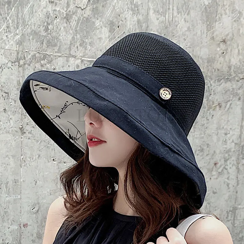 Summer Big Wide Brim Flower Sun Hat for Women Mesh UV Protection Beach Hat Female Net Foldable Sun Hats Lady\'s Bucket Hat