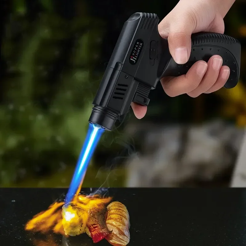 Outdoor Windproof Butane Gas Lighter Blue Flame High Fire Turbine Torch Portable Kitchen Cooking Metal Welding Spray Gun