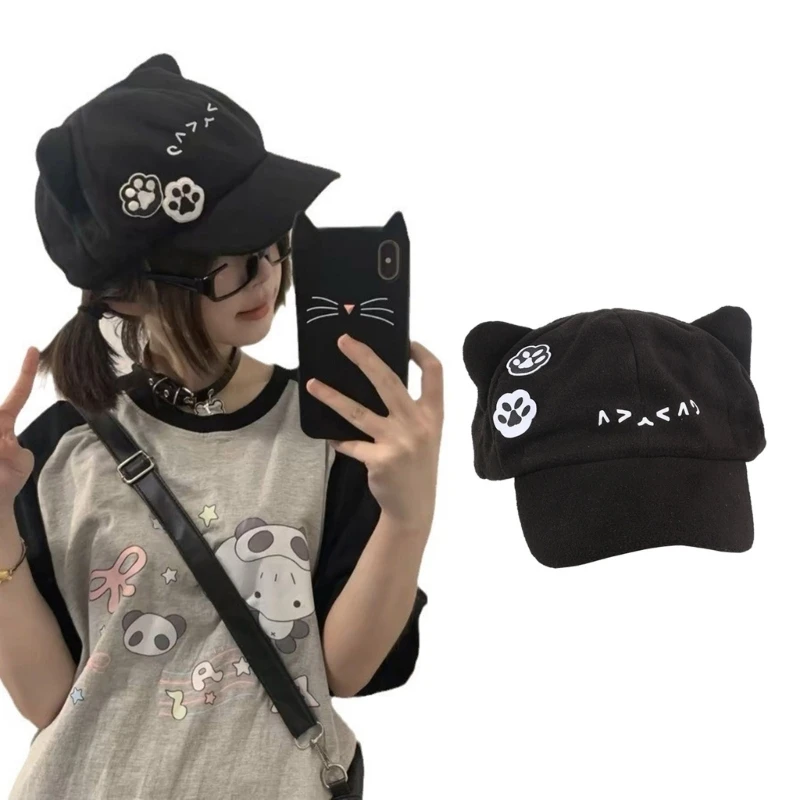 Cosplay Cats Ear Baseball Hat for Teens Girl Women Funny Ear Hat 2000s Hiphop Hat All Matching Sun Hat Halloween Headpiece