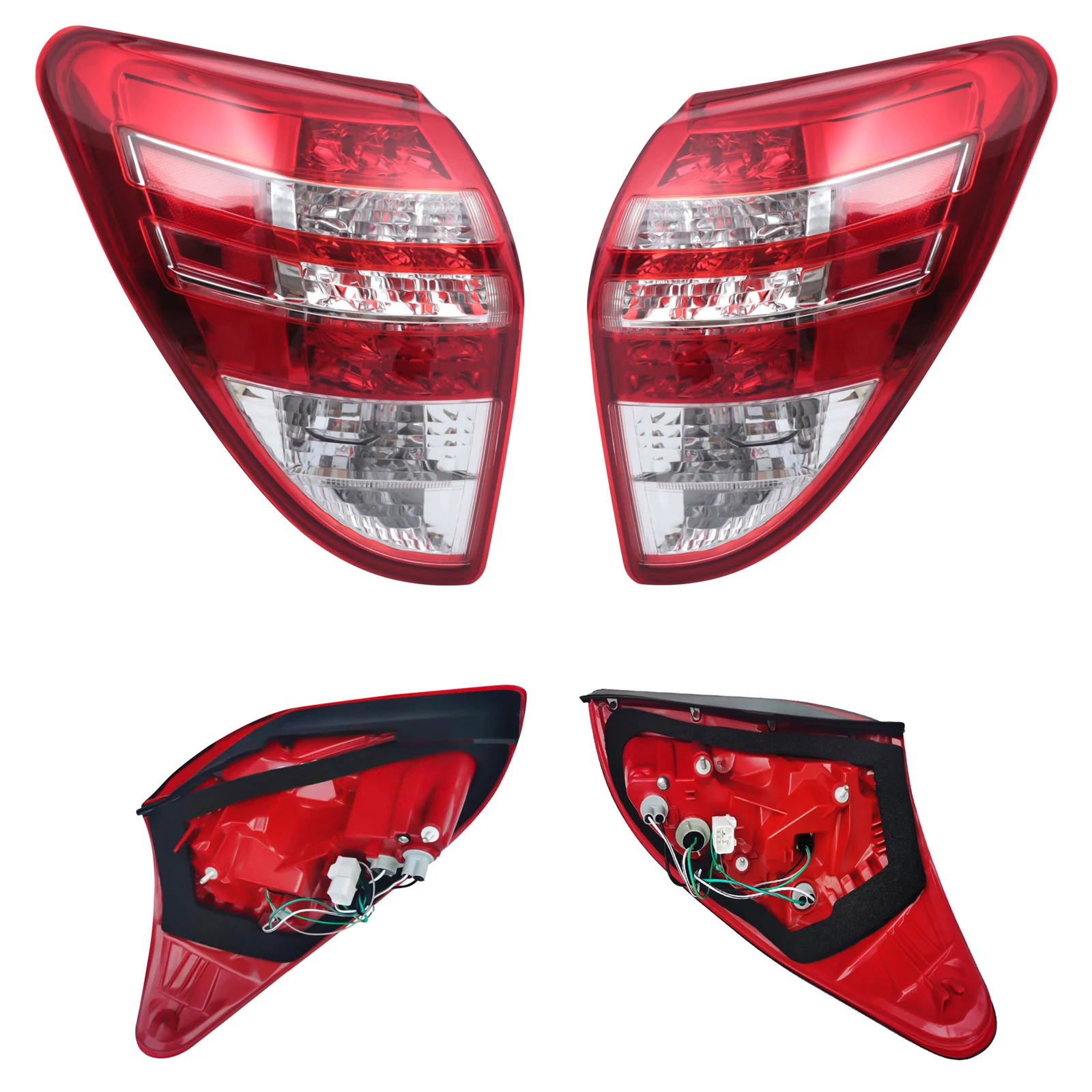 Pair For 2009 2010 2011 2012Toyota Rav4 Halogen Tail Lights Lamp Assembly Left&Right Side Driver&Passenger Side Clear & Red Lens