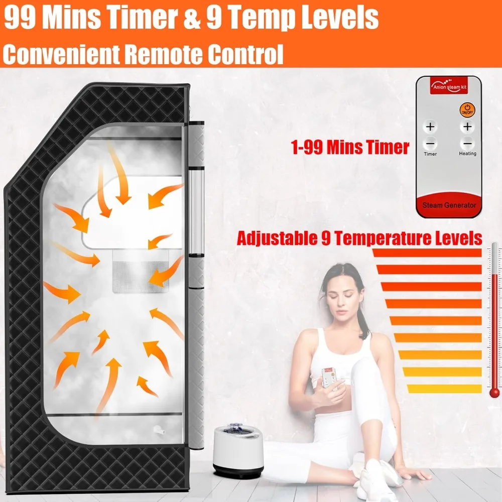 Scatola per Sauna portatile casa, Timer per tenda per Sauna a vapore personale, telecomando, piroscafo da 1000W 2.6L, sedia pieghevole, riscaldamento a 9 livelli