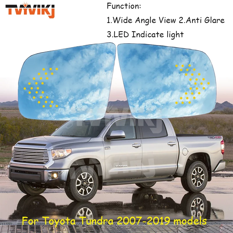 1 pair 2PCS ide rearview mirror blue glass lens with LED arrow For Toyota Tundra 2007-2019 Wide angle anti glare car mirrors
