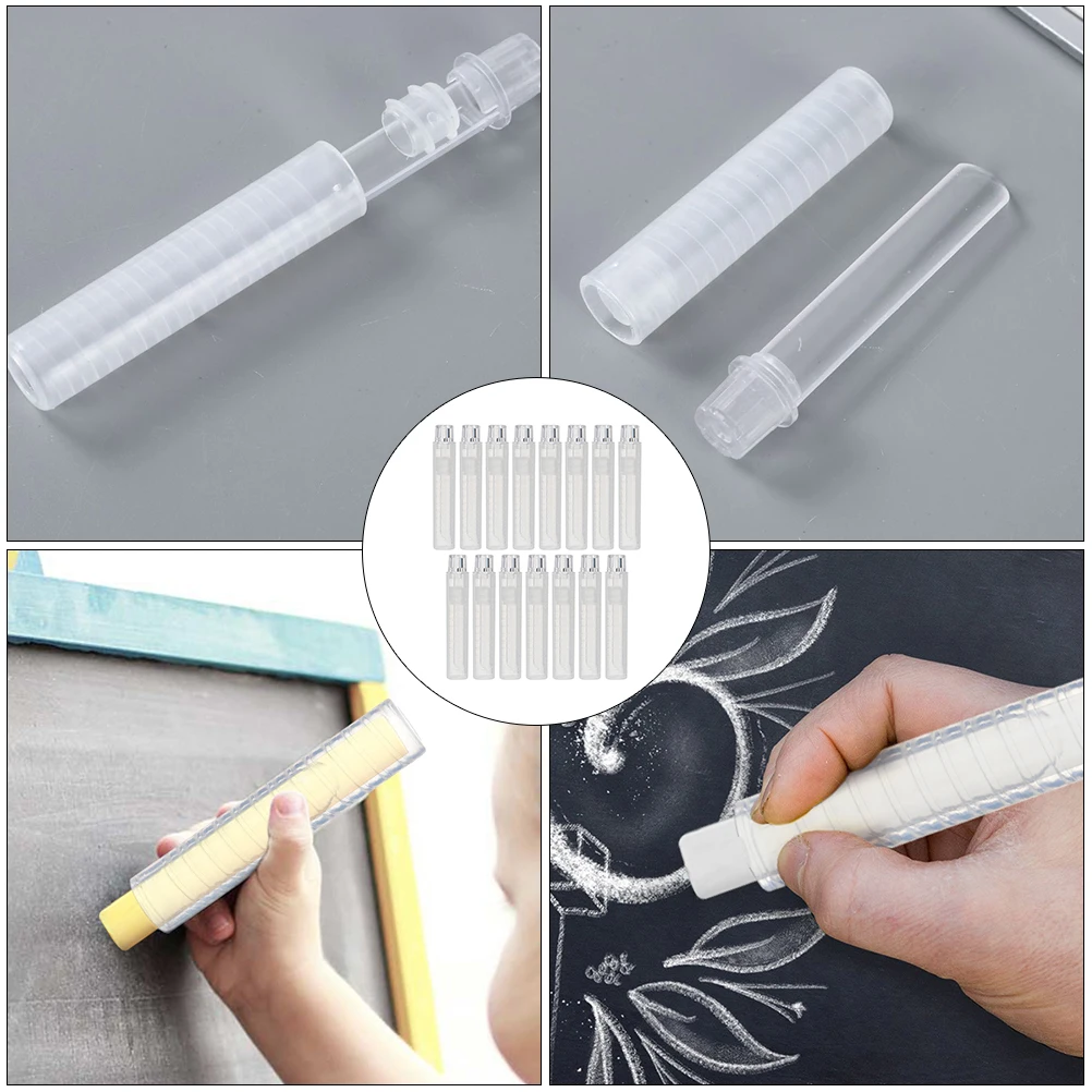 

15Pcs Transparent Plastic Chalk Covers Dustproof Practical Chalk Holders for School Office School Supplies