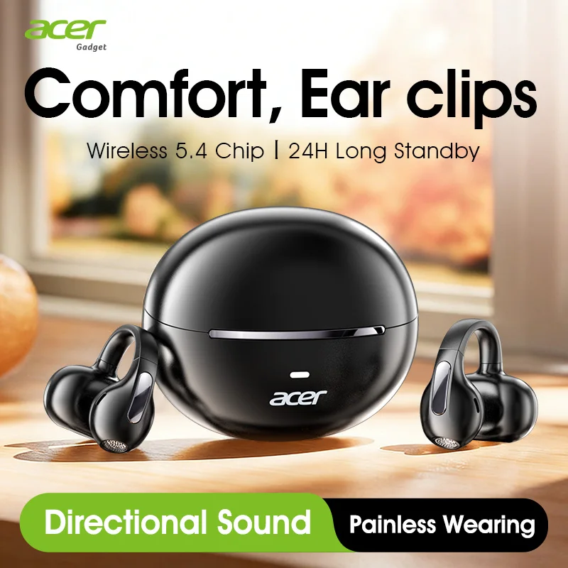 Acer Ohr567 Ear Clip-On Wireless Bluetooth Headphones, Open-Style Comfortable Fit, Noise Reduction for Calls, Deep Bass, 5.4 Chip, Suitable for Running, Cycling, Sports, Fully Compatible with Phones and Tablets
