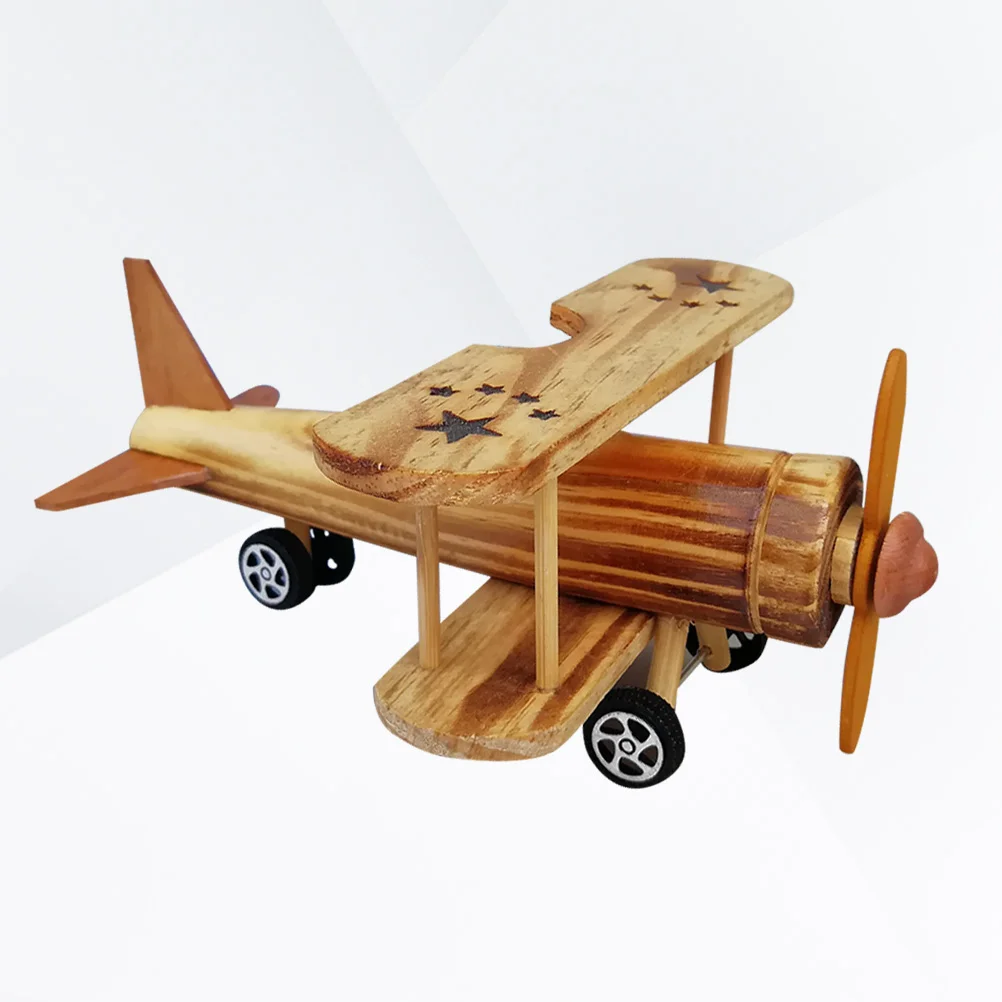 Pesawat dekorasi anak Model pesawat kuno Retro, hadiah kerajinan Biplane bambu Desktop Dekorasi kayu