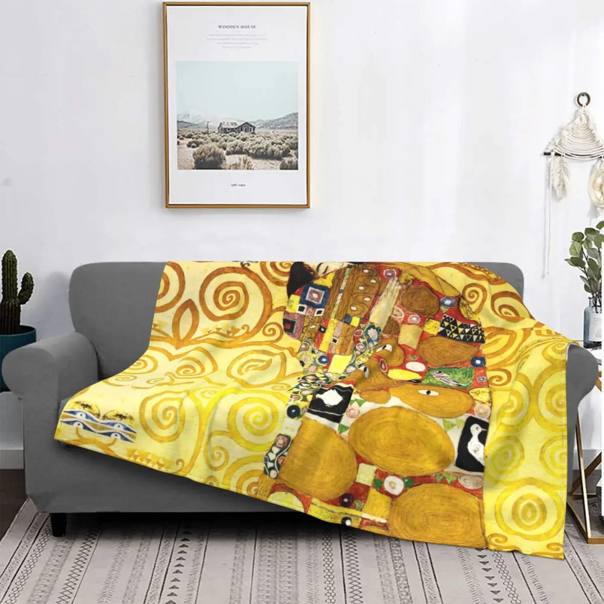 

Ultra-Soft Fleece Gustav Klimt The Embrace Throw Blanket Warm Flannel Painting Art Blankets for Bedroom Home Couch Quilt