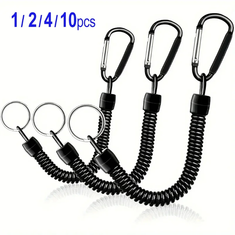 

1~10pcs Spring Coil Keychains Retractable Wrist Strap Safety Rope 8.46" Extendable Anti Lost Fishing Rope with Carabiner Ring
