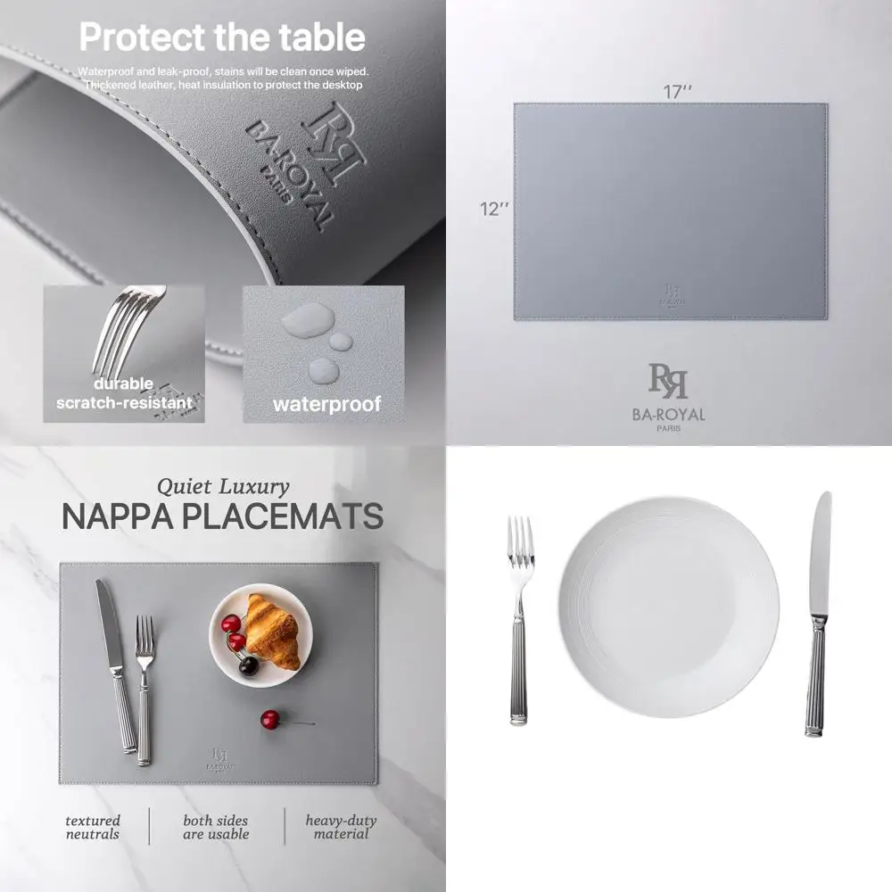 

Gray Faux Leather Placemats Set, 12 Pack, Waterproof, Heat Resistant, Wipeable, Non-Slip, Modern for Kitchen & Dining Tables