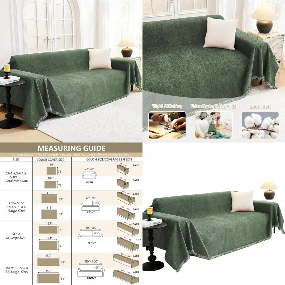 

Приятный для домашних животных чехол для дивана с 3 подушками, L-образная и секционная защита для дивана, нескользящий, 91x134, зеленый мох