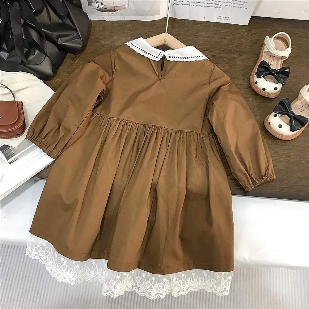 Sweet Kids Baby Girls Long Sleeve Flower Printing Princess Dress Autumn Baby Girls Doll Collar Dress Children Clothes Dress