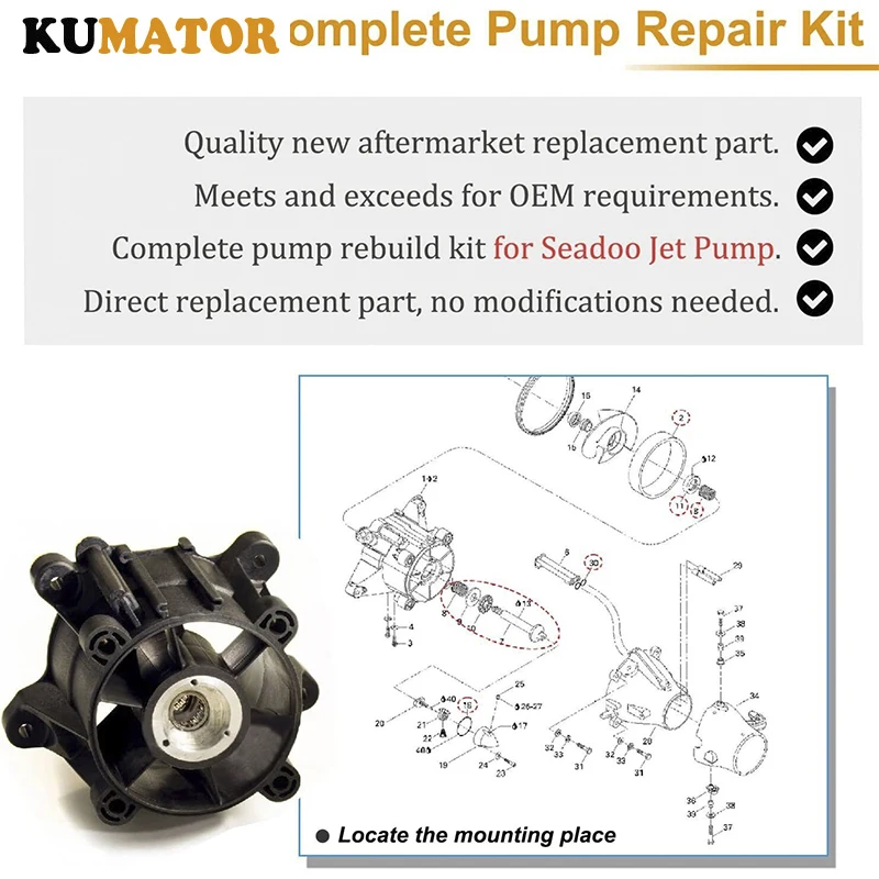 Complete Jet Pump Rebuild Kit and Impeller Removal Installation Tool Fit for 1994-2002 SeaDoo RFI GS GSI GSX GTI GTX HX SP SPI S