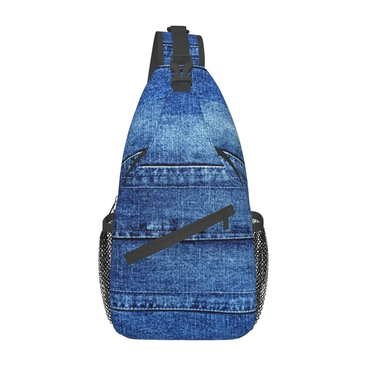 Denim Jeans Tartan Fashion Small Sling Bag Chest Crossbody Shoulder Sling Backpack Hiking Travel Daypacks Fashion Bag