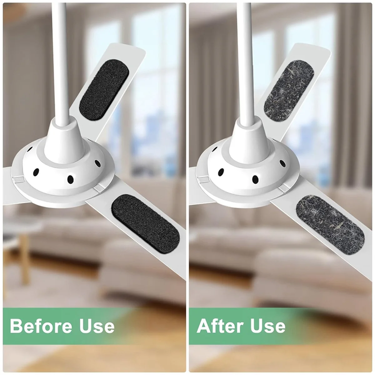 F4S-c10 Pcs Ceiling Fan Blade Filters-Activated Coconut Carbon, Easy-Stick Ceiling Fan Blade Filters, Air Purifying for