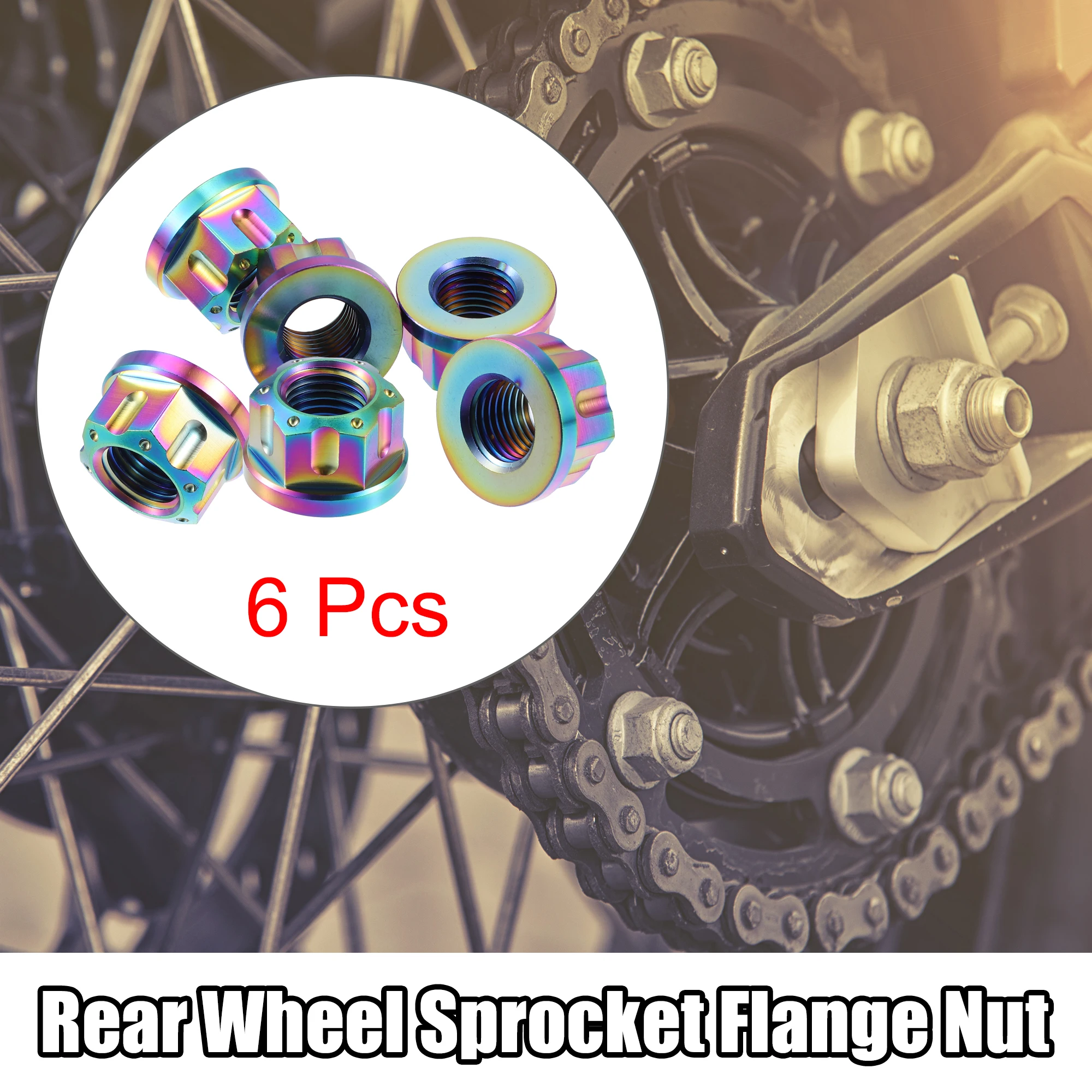 Motoforti 6pcs Titanium Alloy M14 Pitch 1.5mm Flange Bolt Nut for Motorcycle Rear Wheel Axle Sprocket Modification Accessories