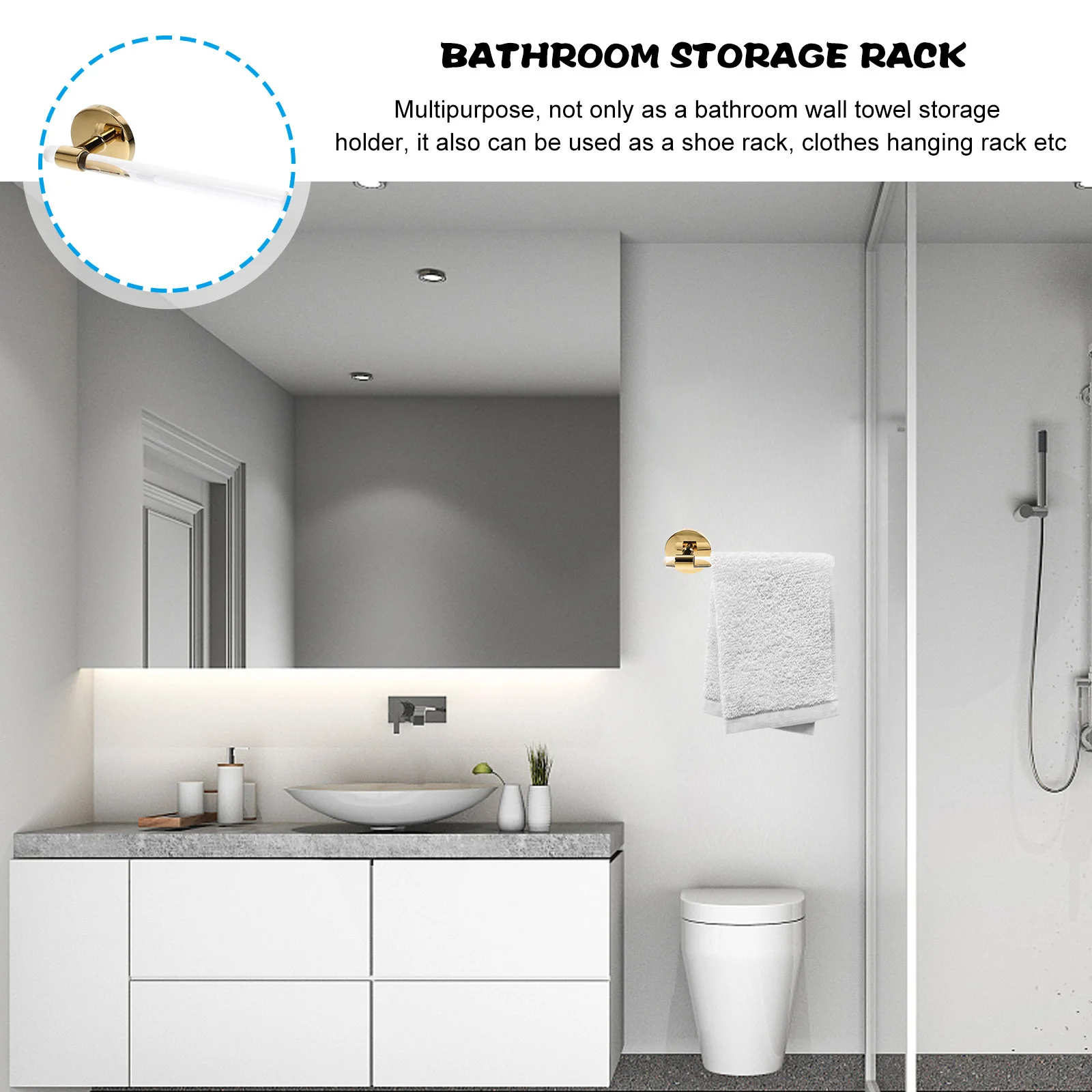 شريط منشفة الحمام يُثبت على الحائط من الأكريليك الخالي من اللكمات، قدرة تحمل قوية، منظم رف أحذية المناشف متعدد الأغراض