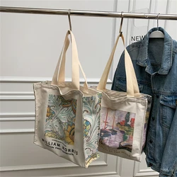 Bolso de lona con flores Retro para mujer, bolsa de hombro de gran capacidad, de algodón, con letras, para compras, 2024