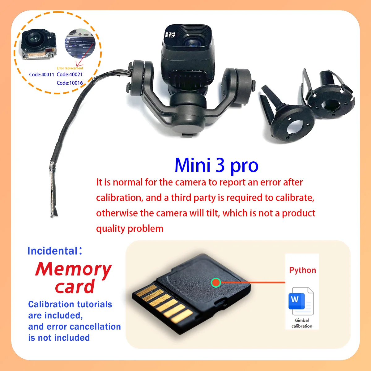 

Original Mavic Min3pro gimbal motor assembly, shaft arm component with lens replacement, error reported. Suitable for DJI Min3pr