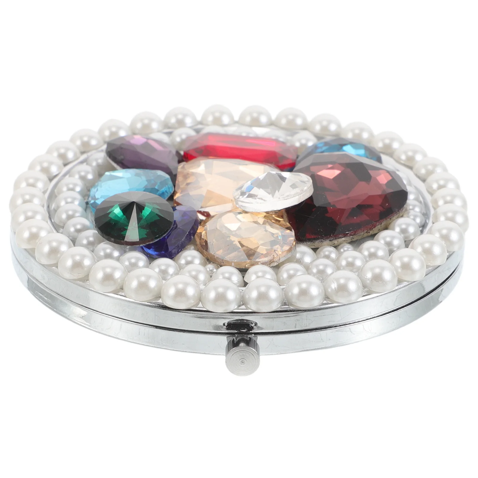 Espejo portátil de doble cara con aumento de acento de diamantes de imitación, bolso de maquillaje de viaje compacto de Metal, accesorio de bolsillo