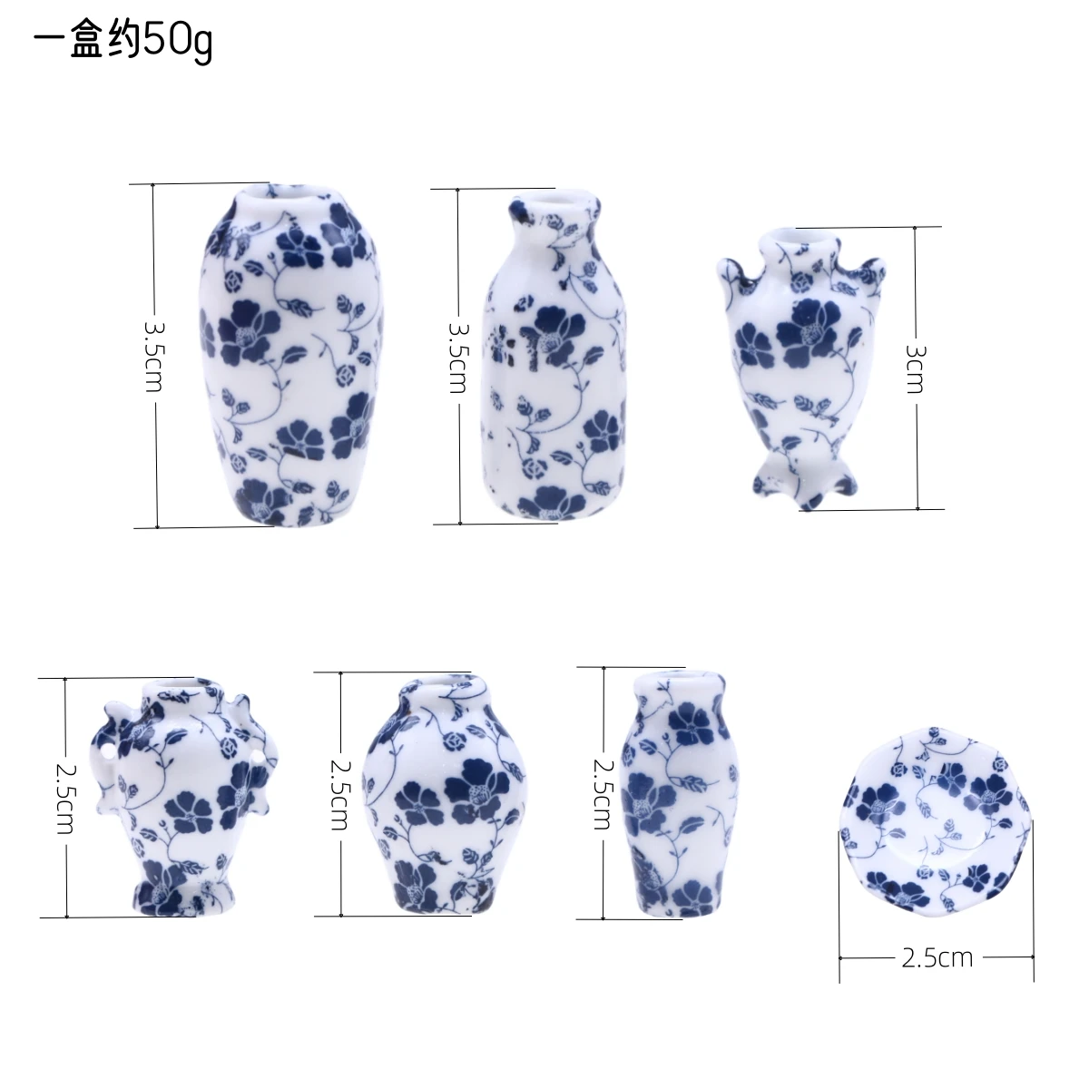 7Pcs Dollhouse Chinese Style Miniature Ceramic Porcelain Vase Mini Flower Bouquet Container Fairy Garden Scene Decor Accessories