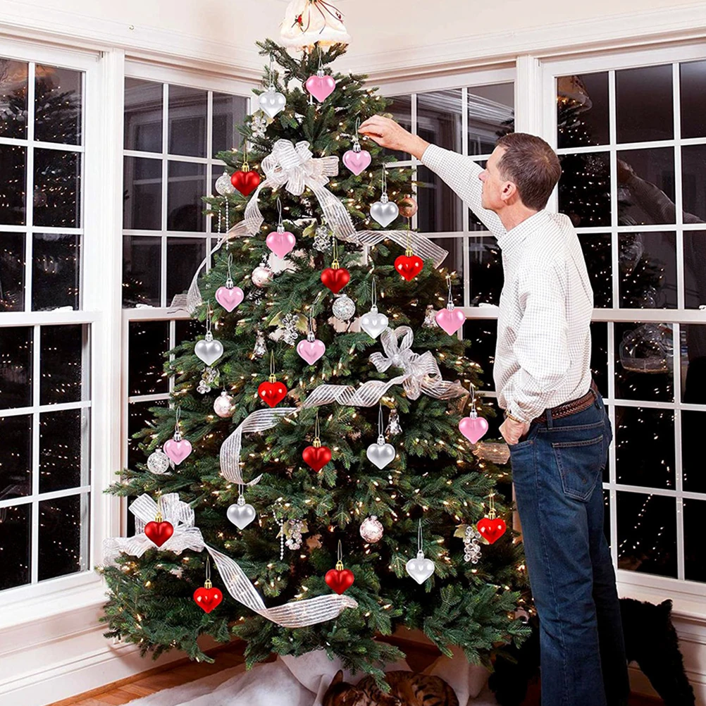 

36 PCS Heart-shaped Decorations Red Ornament Adorable Christmas Pendant Baubles Hanging Tree