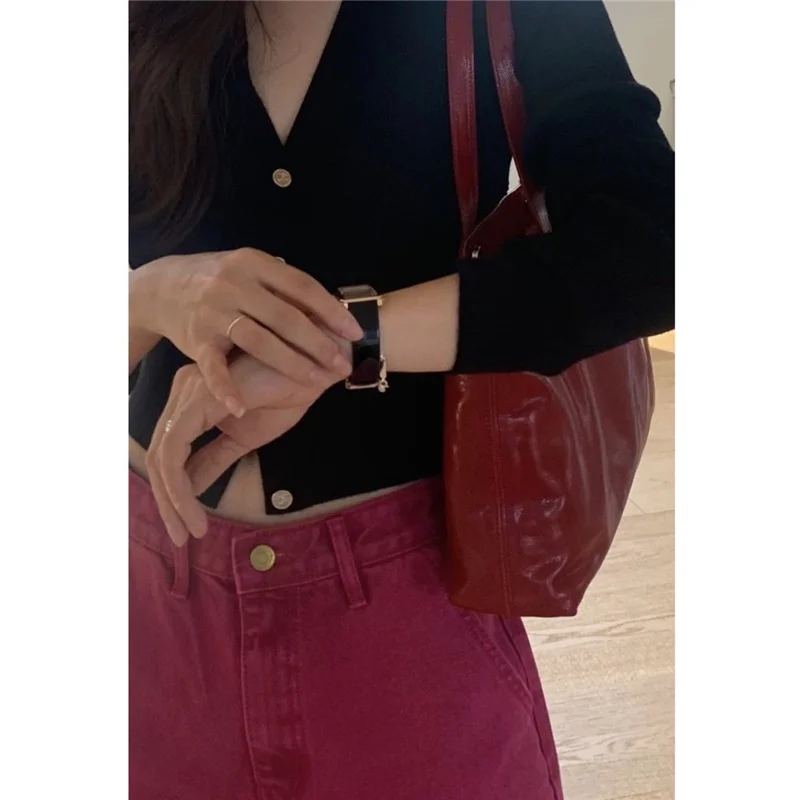 Wine Red Large Capacity Tote Bag 2024 New Ladies Vintage Magnetic Buckle Closed Shoulder Bags Commuter Versatile Women\'s Handbag