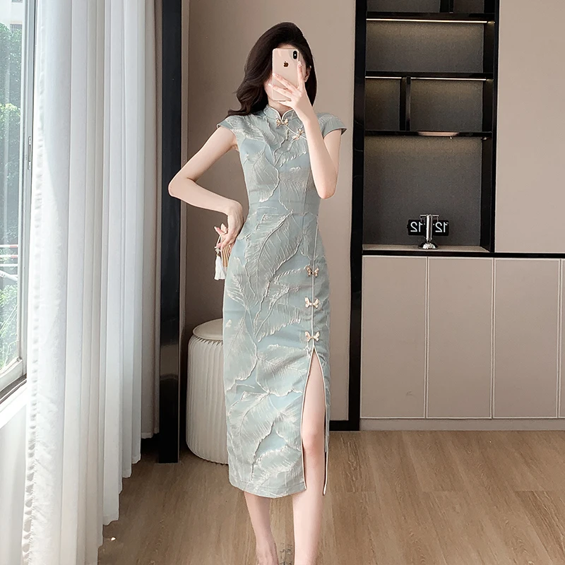 Lange Split Skinny Cheongsam 2024 Nieuwe Chinese Stijl Verbeterde Retro Qipao Elegante Party Lace Jurken Voor Vrouwen