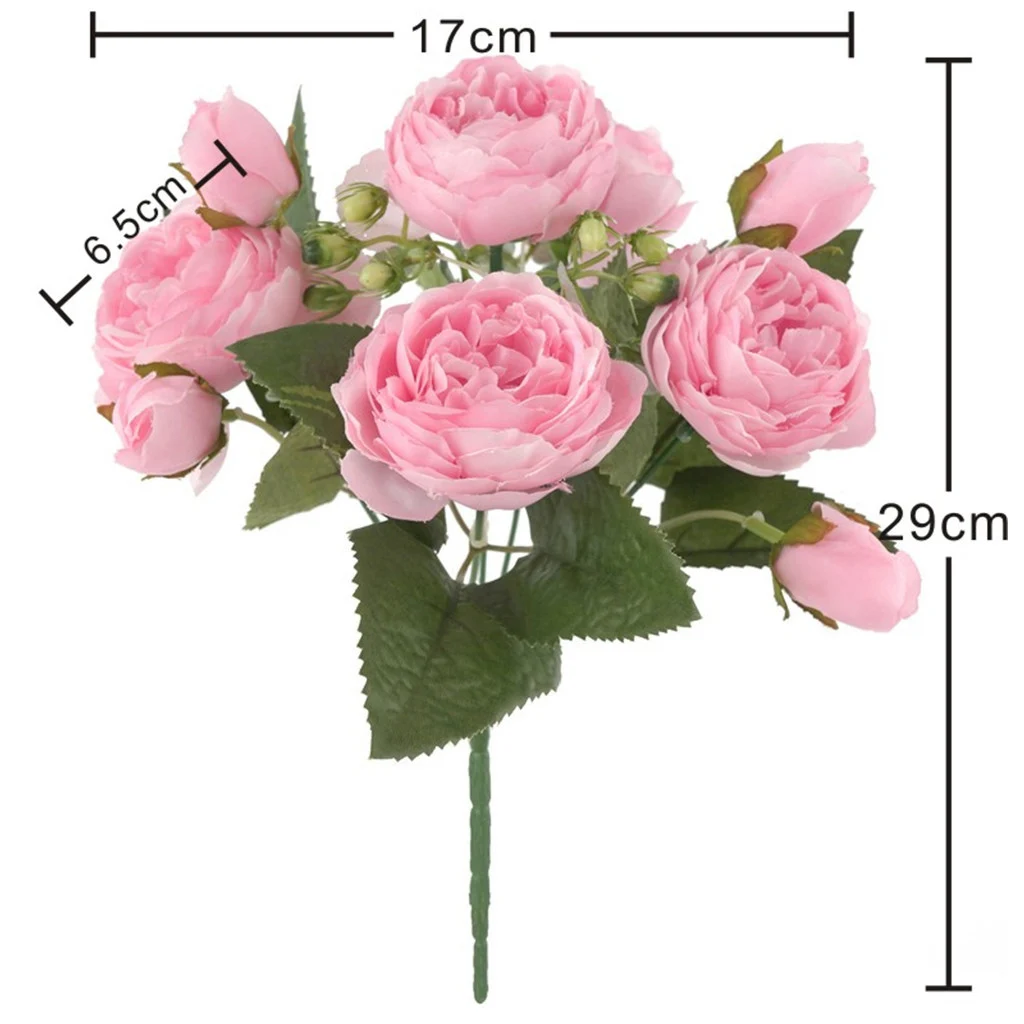 Artificial Peony Flowers Bouquet Fake Flowers Holding Flowers for Wedding Bridal Home Decoration, 5 Forks, 9 Heads, A