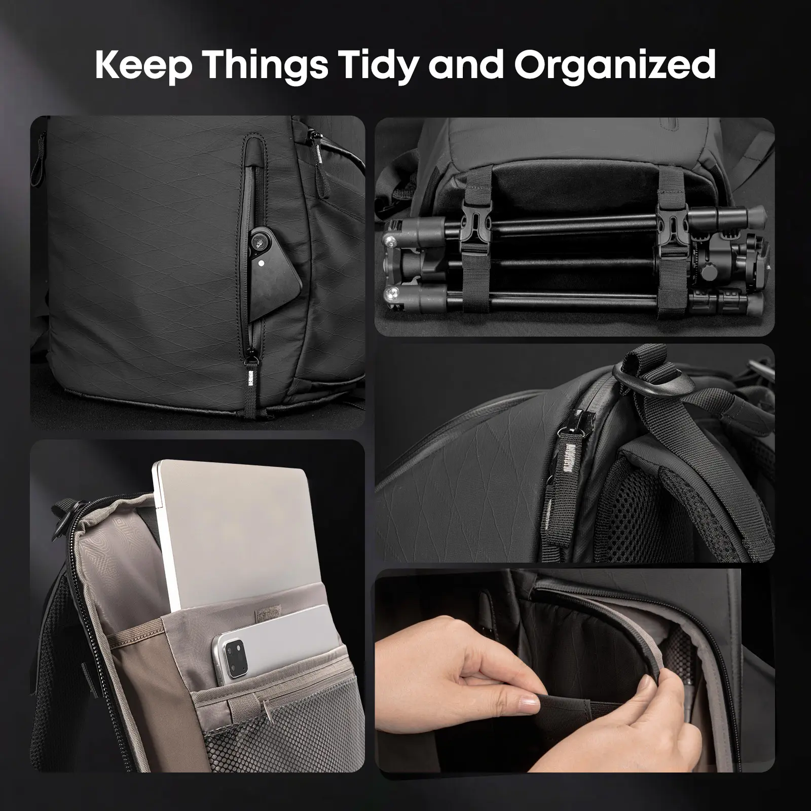 حقيبة ظهر للكاميرا المقاومة للماء من Besnfoto لـ DSLR SLR بدون مرآة، سعة كبيرة مع حامل ثلاثي القوائم وحقيبة سفر للجيب للكمبيوتر المحمول #5