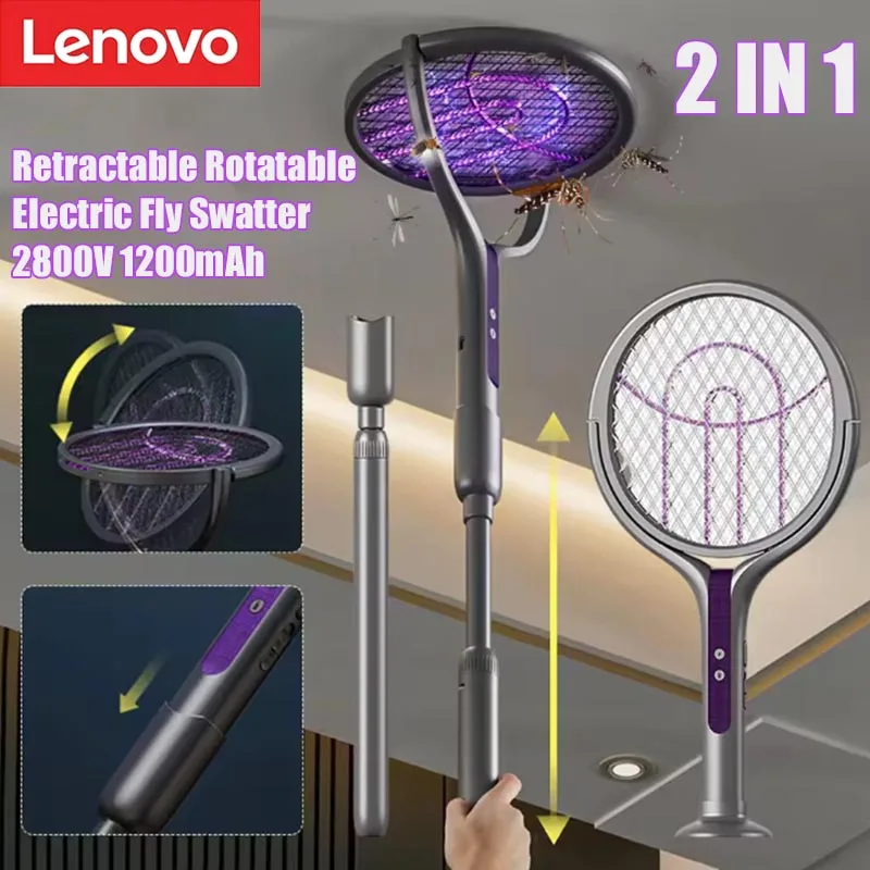 

Электрическая мухобойка-уничтожитель комаров Lenovo, масштабируемая, USB-перезаряжаемая, для дома, 2-в-1
