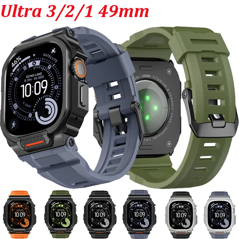 

Чехол из цинкового сплава + силиконовый ремешок для Apple Watch Ultra 3/2/1 49 мм, цельный полуупаковка, браслет, ремешок для часов iWatch Ultra, 49 мм, ремень