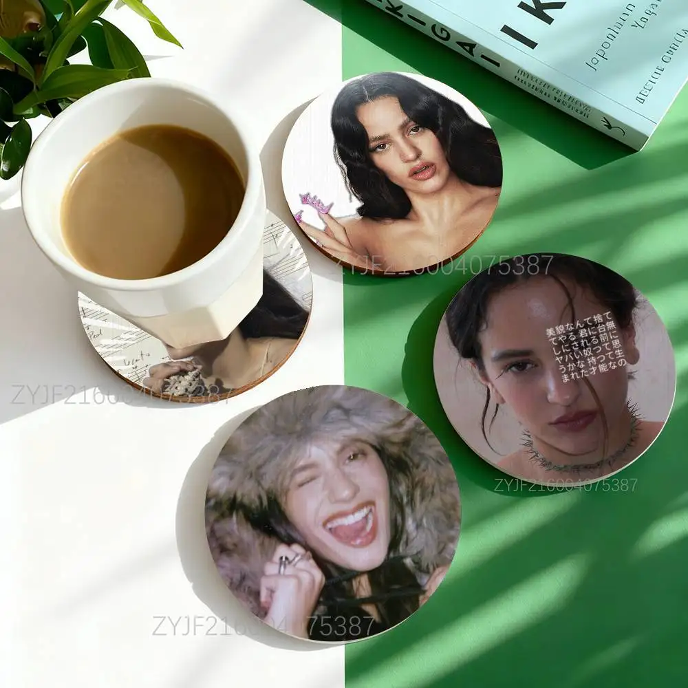 

R-Rosalia LUX Round Wooden Coasters Heat Resistant Non-slip Drink Cafe Decoration 2D Flat Color Print Coasters Set