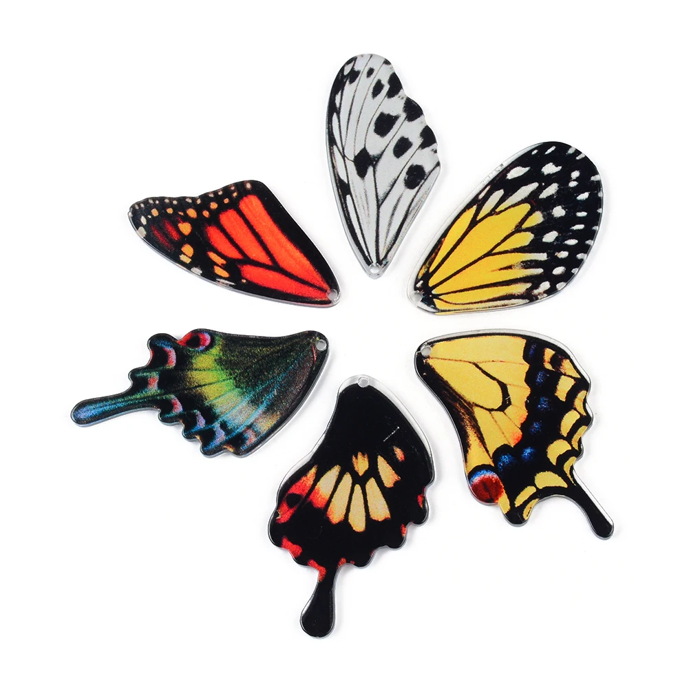 10pcs Colorful Beautiful Butterfly Wings Flat Acrylic Pendants Plate Jewelry Accessories Handmades Fashion For DIY Earrings