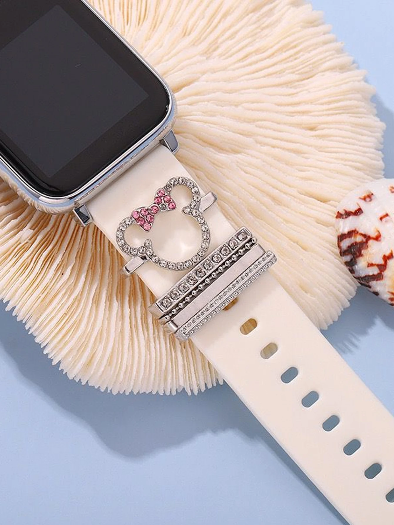 حلقة زخرفية معدنية جذابة لحزام الساعة ، زخرفة ماسية كرتونية ، إكسسوارات حزام سيليكون لسوار iWatch ، 5 *