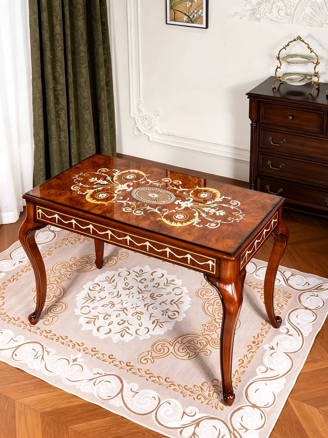 Retro solid wood dining table household with drawers desk coffee table storage side  premium dressing table