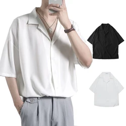 Button Up Solid Coloar Men's Shirt Summer Oversized Plain Basic Shirt for Man 2 Colors