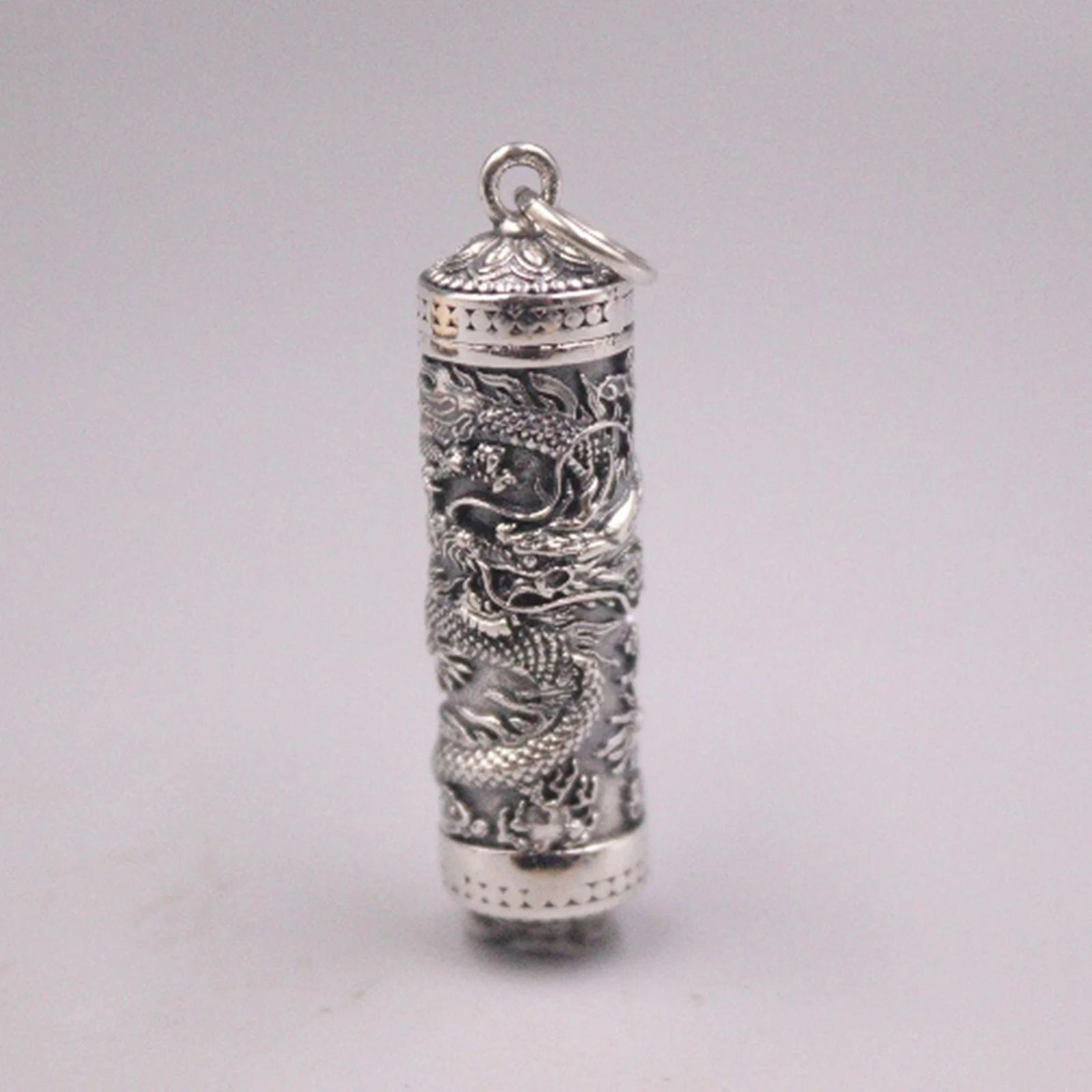 

Real 925 Stering Silver Pendant Women Men Thai Silver Dragon Pillar Vintage Crafts Pendant 47*11mm